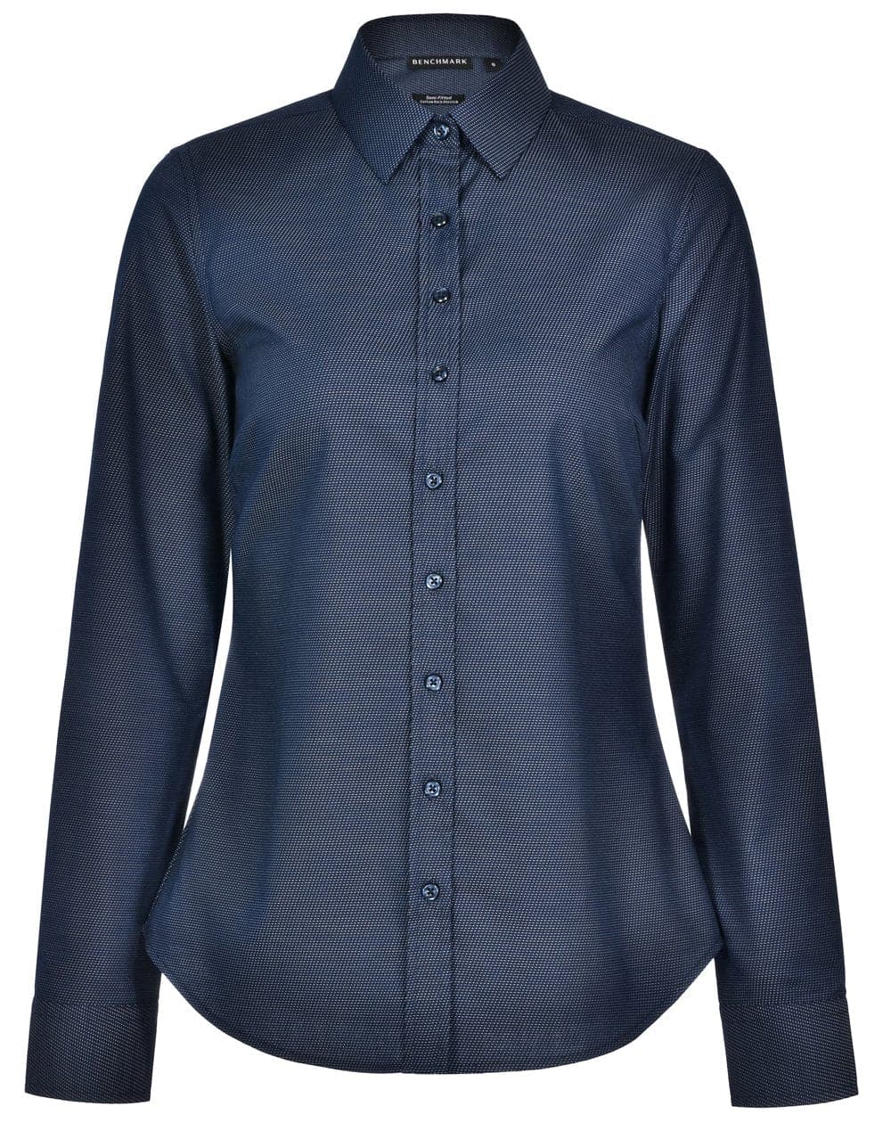 Ladies Dot Jacquard Stretch Long Sleeve Ascot Shirt M8400L Casual Wear Winning Spirit Navy 6